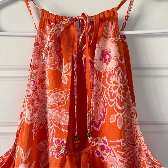 Anthropologie Maeve Flounced Halter Maxi Dress Pink Orange Large NWOT - Picture 10 of 13